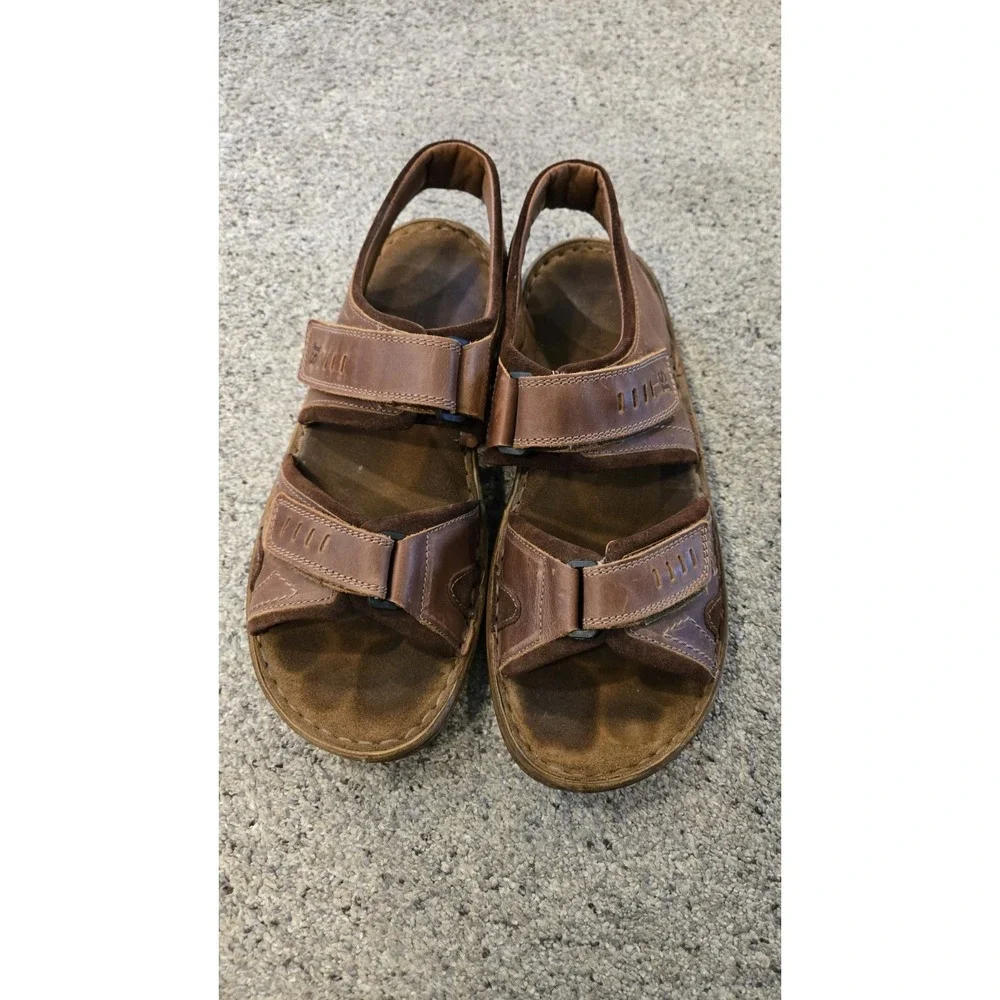 Josef Seibel Mens US 10.5 Brown Leather Walking Jesus Sandals Comfort Hook Loop